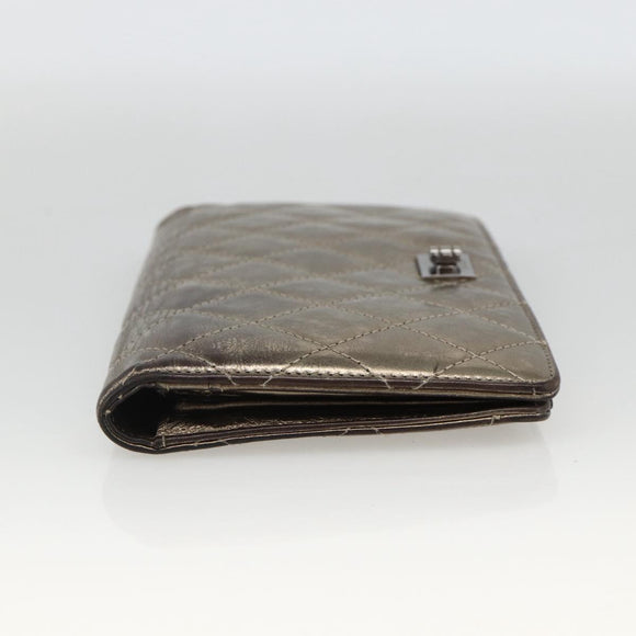 CHANEL Matelasse 2.55 Long Wallet Lamb Skin Gold Silver CC Auth 174416A