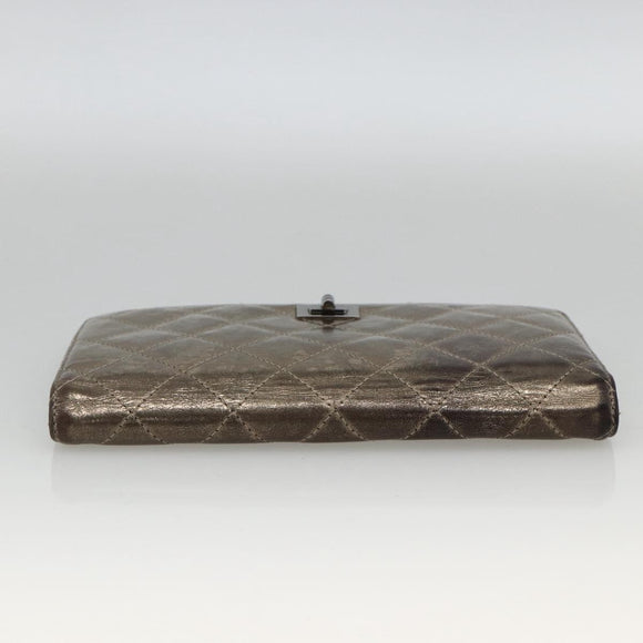 CHANEL Matelasse 2.55 Long Wallet Lamb Skin Gold Silver CC Auth 174416A