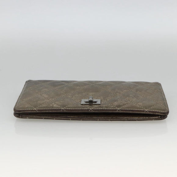 CHANEL Matelasse 2.55 Long Wallet Lamb Skin Gold Silver CC Auth 174416A