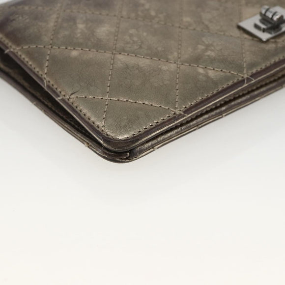CHANEL Matelasse 2.55 Long Wallet Lamb Skin Gold Silver CC Auth 174416A