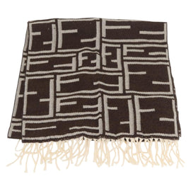 FENDI Zucca Canvas Scarf Wool Ivory Brown Auth 174421A