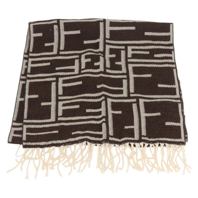 FENDI Zucca Canvas Scarf Wool Ivory Brown Auth 174421A