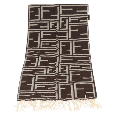 FENDI Zucca Canvas Scarf Wool Ivory Brown Auth 174421A - 0