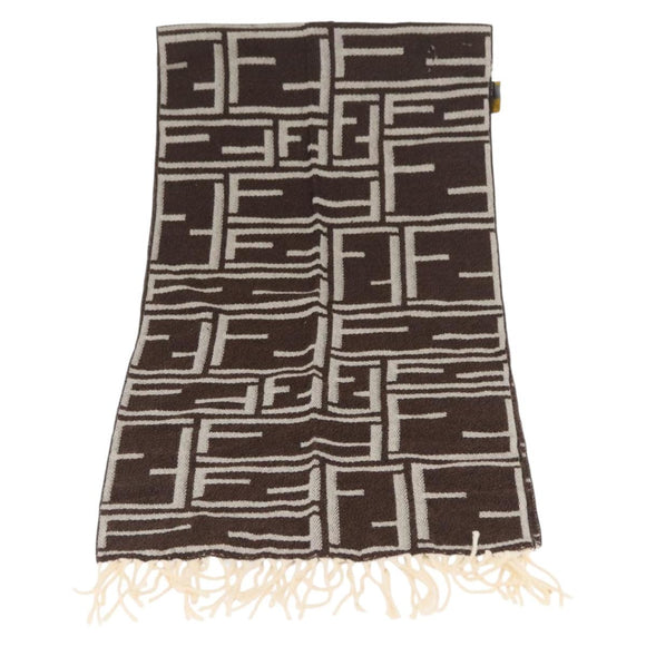 FENDI Zucca Canvas Scarf Wool Ivory Brown Auth 174421A