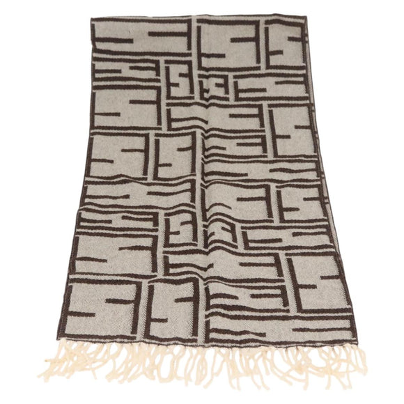 FENDI Zucca Canvas Scarf Wool Ivory Brown Auth 174421A