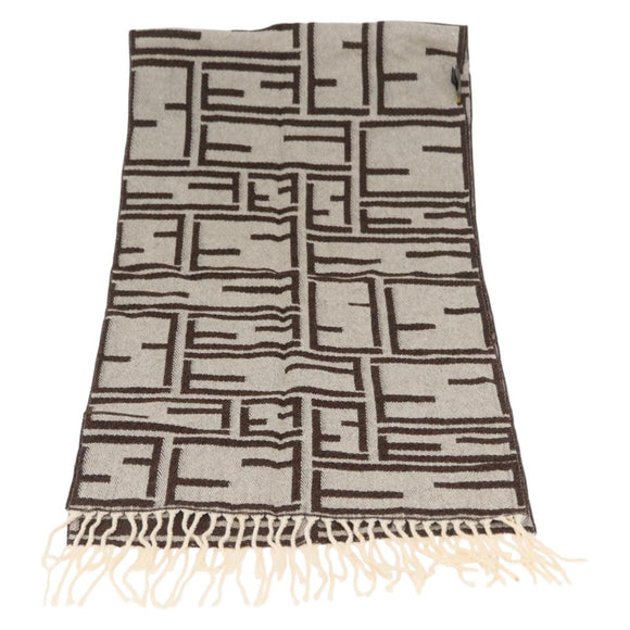 FENDI Zucca Canvas Scarf Wool Ivory Brown Auth 174421A
