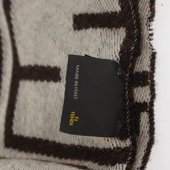 FENDI Zucca Canvas Scarf Wool Ivory Brown Auth 174421A
