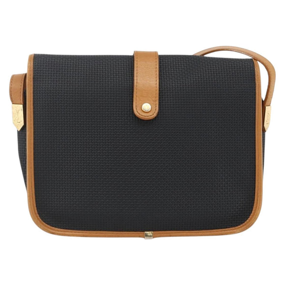 SAINT LAURENT Shoulder Bag PVC Canvas Black Gold Auth 174423