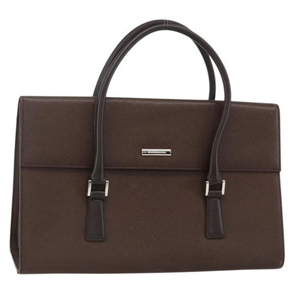 BURBERRY Hand Bag Leather Brown Silver Auth 174424