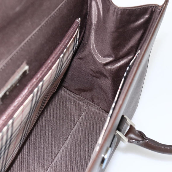 BURBERRY Hand Bag Leather Brown Silver Auth 174424