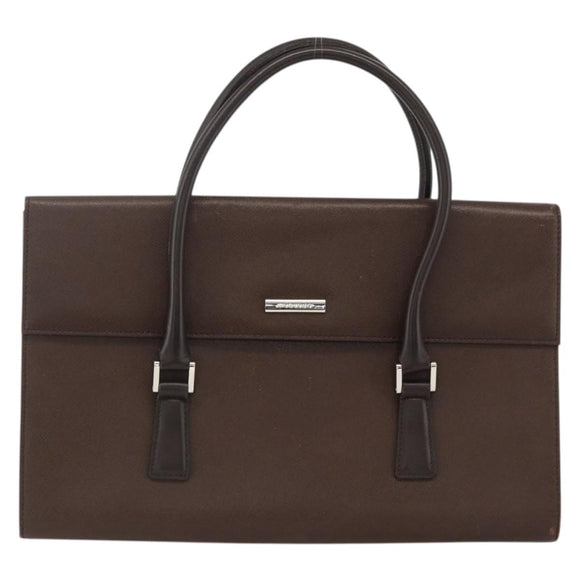 BURBERRY Hand Bag Leather Brown Silver Auth 174424