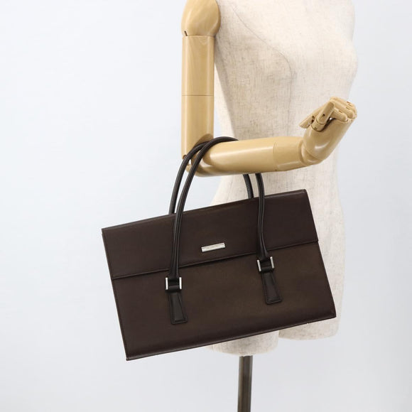 BURBERRY Hand Bag Leather Brown Silver Auth 174424