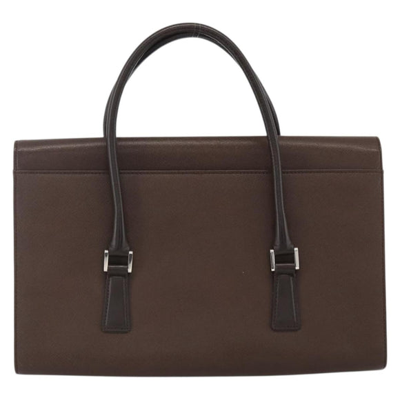 BURBERRY Hand Bag Leather Brown Silver Auth 174424