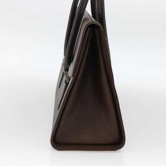 BURBERRY Hand Bag Leather Brown Silver Auth 174424