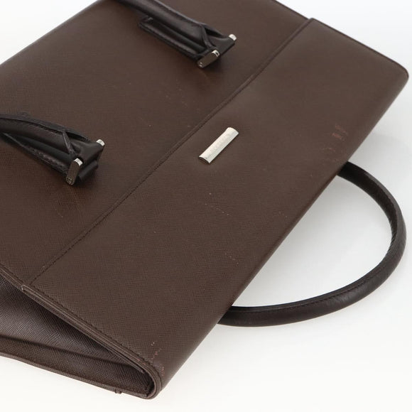 BURBERRY Hand Bag Leather Brown Silver Auth 174424