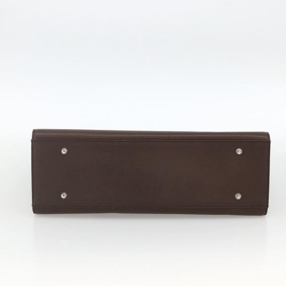 BURBERRY Hand Bag Leather Brown Silver Auth 174424