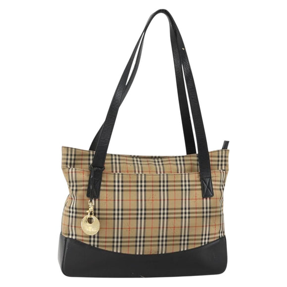 BURBERRY Nova Check Tote Bag Canvas Beige Gold Auth 174429
