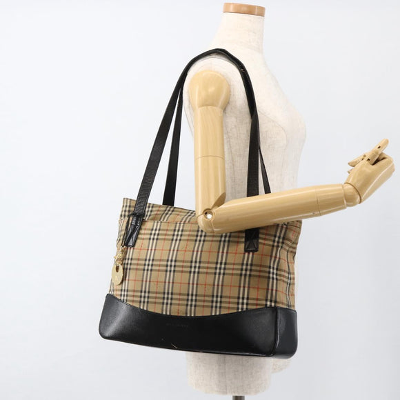 BURBERRY Nova Check Tote Bag Canvas Beige Gold Auth 174429