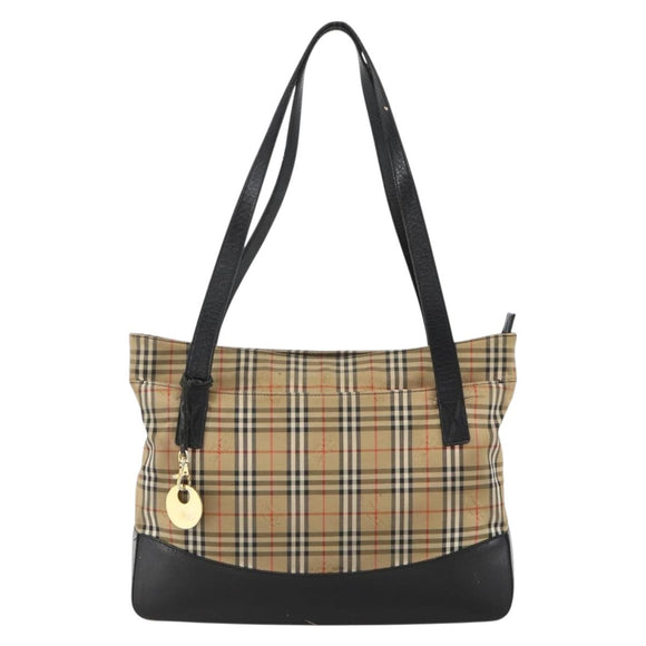 BURBERRY Nova Check Tote Bag Canvas Beige Gold Auth 174429