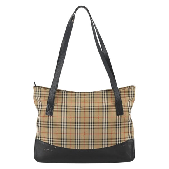 BURBERRY Nova Check Tote Bag Canvas Beige Gold Auth 174429