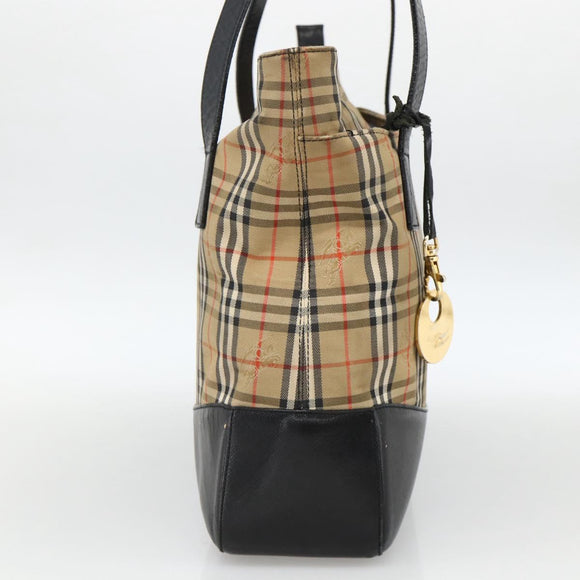 BURBERRY Nova Check Tote Bag Canvas Beige Gold Auth 174429