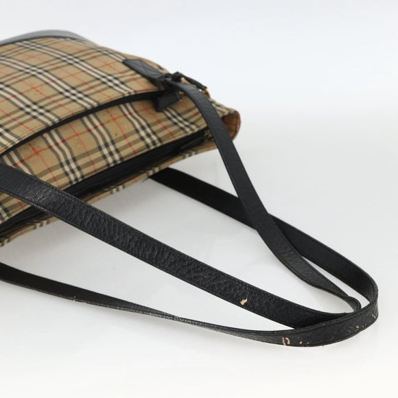 BURBERRY Nova Check Tote Bag Canvas Beige Gold Auth 174429