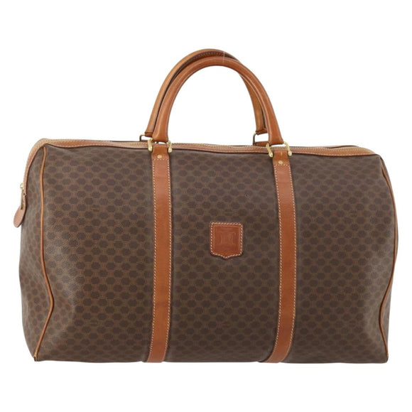 CELINE Macadam Canvas Boston Bag PVC Leather Brown Gold Auth 174436