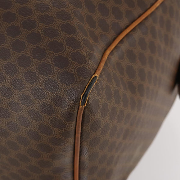 CELINE Macadam Canvas Boston Bag PVC Leather Brown Gold Auth 174436