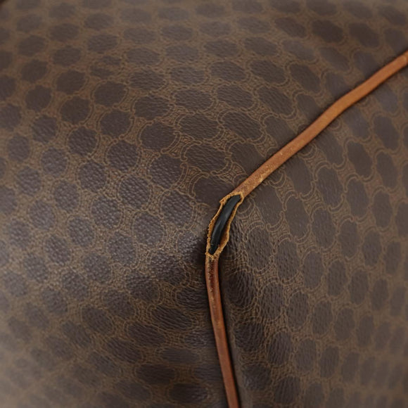 CELINE Macadam Canvas Boston Bag PVC Leather Brown Gold Auth 174436