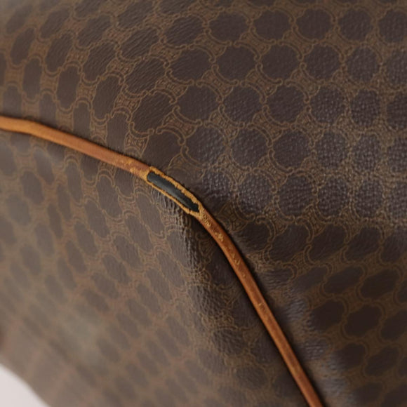 CELINE Macadam Canvas Boston Bag PVC Leather Brown Gold Auth 174436