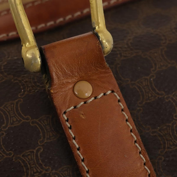 CELINE Macadam Canvas Boston Bag PVC Leather Brown Gold Auth 174436