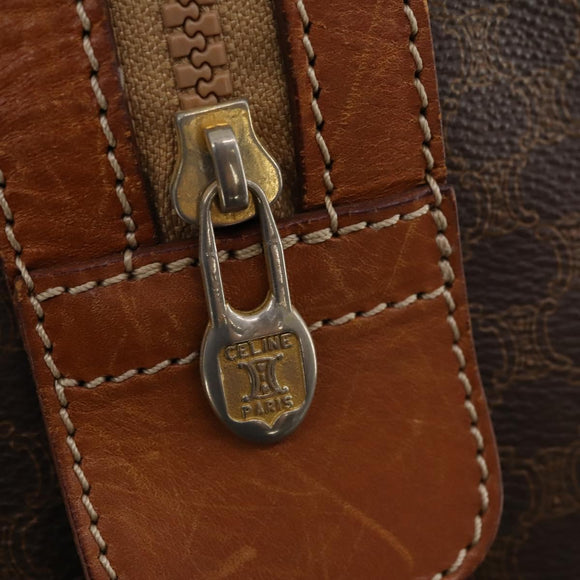 CELINE Macadam Canvas Boston Bag PVC Leather Brown Gold Auth 174436