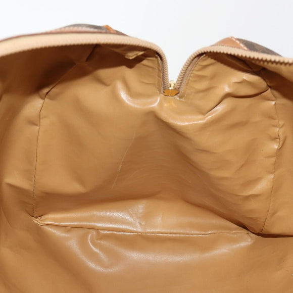 CELINE Macadam Canvas Boston Bag PVC Leather Brown Gold Auth 174436