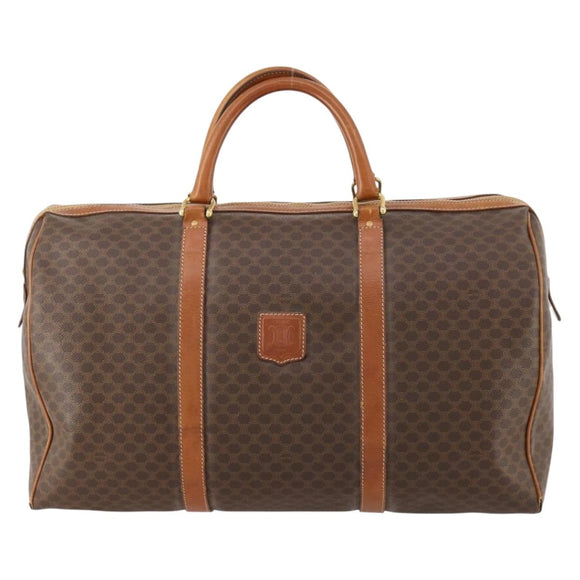 CELINE Macadam Canvas Boston Bag PVC Leather Brown Gold Auth 174436