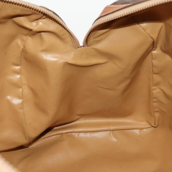 CELINE Macadam Canvas Boston Bag PVC Leather Brown Gold Auth 174436