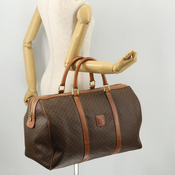CELINE Macadam Canvas Boston Bag PVC Leather Brown Gold Auth 174436