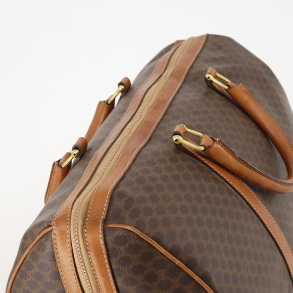 CELINE Macadam Canvas Boston Bag PVC Leather Brown Gold Auth 174436