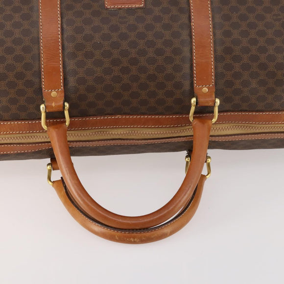 CELINE Macadam Canvas Boston Bag PVC Leather Brown Gold Auth 174436