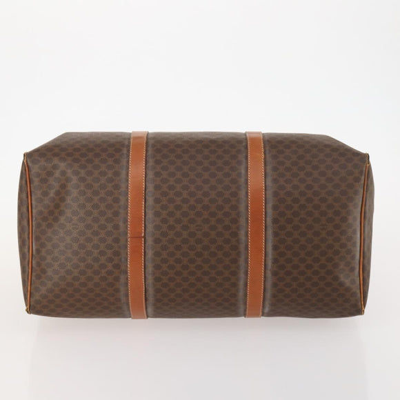 CELINE Macadam Canvas Boston Bag PVC Leather Brown Gold Auth 174436