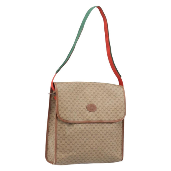 GUCCI Micro GG Supreme Web Sherry Line Shoulder Bag PVC Beige Gold Auth 174437