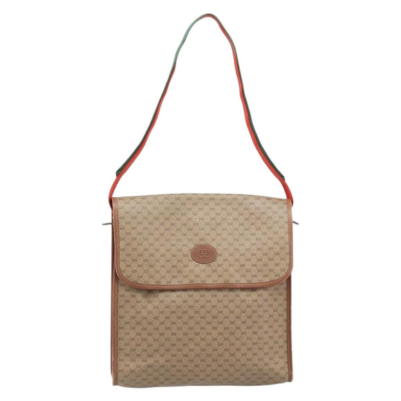 GUCCI Micro GG Supreme Web Sherry Line Shoulder Bag PVC Beige Gold Auth 174437