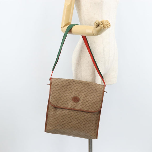 GUCCI Micro GG Supreme Web Sherry Line Shoulder Bag PVC Beige Gold Auth 174437
