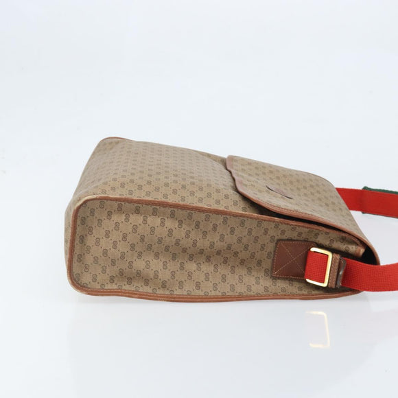 GUCCI Micro GG Supreme Web Sherry Line Shoulder Bag PVC Beige Gold Auth 174437
