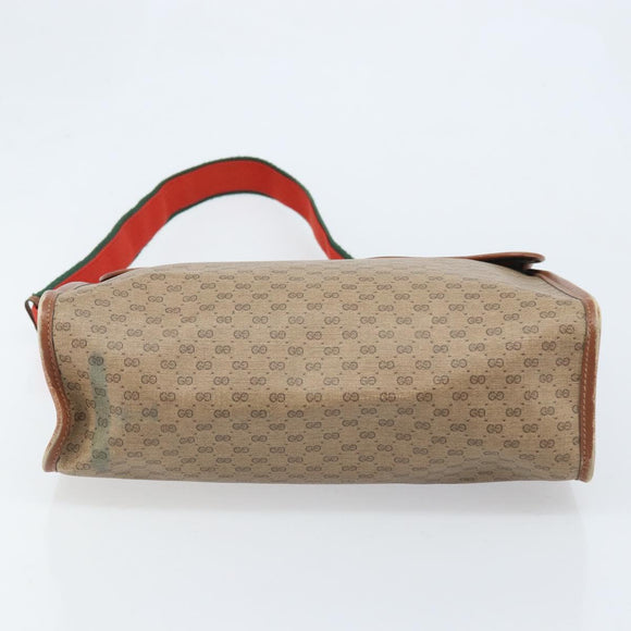 GUCCI Micro GG Supreme Web Sherry Line Shoulder Bag PVC Beige Gold Auth 174437