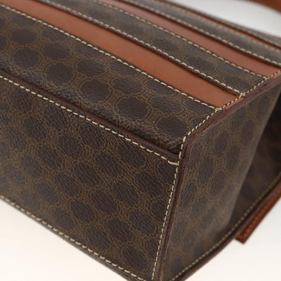 CELINE Macadam Canvas Handtas PVC Leer Bruin Goud Auth 174439