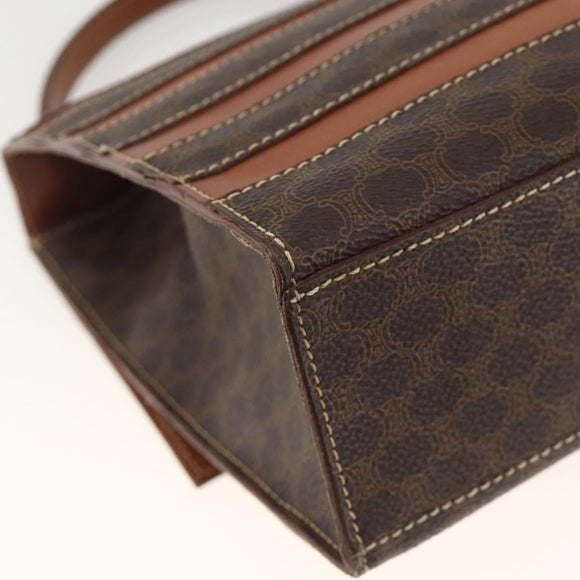 CELINE Macadam Canvas Handtas PVC Leer Bruin Goud Auth 174439