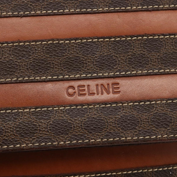 CELINE Macadam Canvas Handtas PVC Leer Bruin Goud Auth 174439