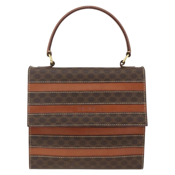 CELINE Macadam Canvas Handtas PVC Leer Bruin Goud Auth 174439
