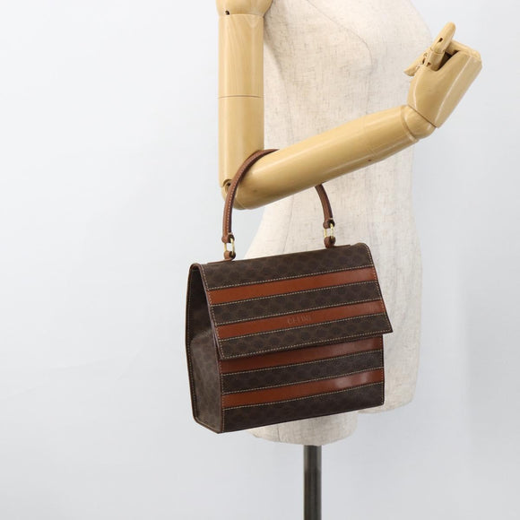 CELINE Macadam Canvas Handtas PVC Leer Bruin Goud Auth 174439