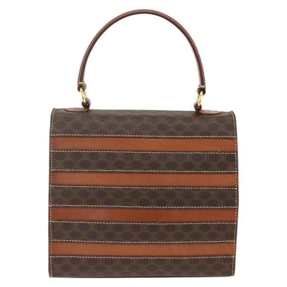 CELINE Macadam Canvas Handtas PVC Leer Bruin Goud Auth 174439